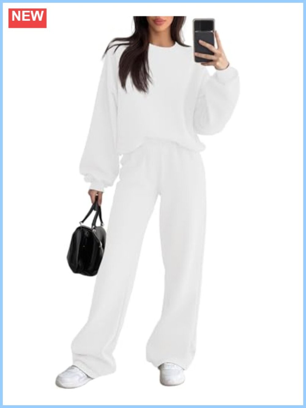 Fleece 2-Piece Sweatsuit Lounge Set Cropped Pullover Wide Leg Pants